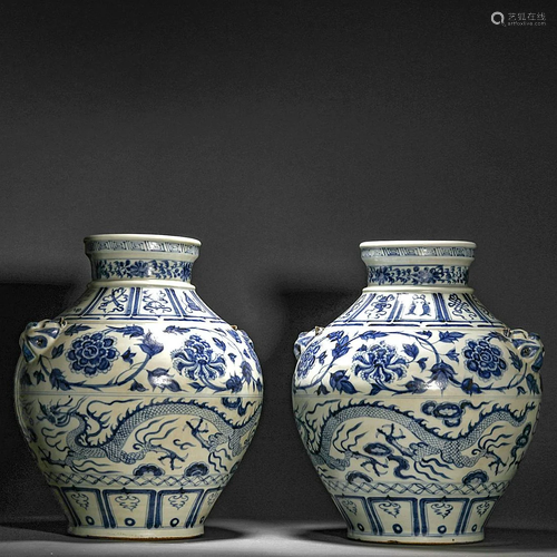 Yuan Dynasty, Blue and White Beast Head Jar