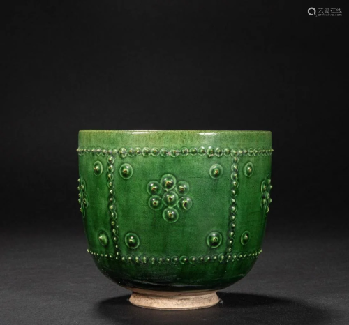 Han Dynasty,Green Glaze Bone Nail Grain Cup