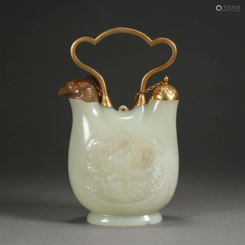 Tang Dynasty of China, Hetian Jade Wrapped Mouth Lifting Bea...