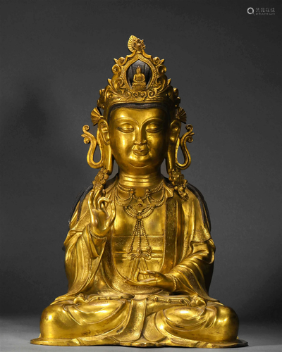 Ming Dynasty,Gilt Golden Crown Buddha Statue