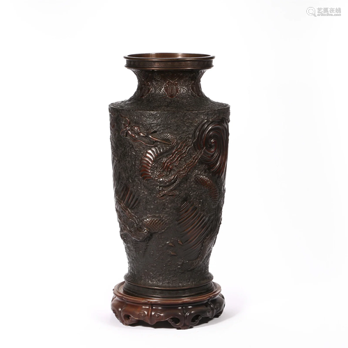 Qing Dynasty, Copper Dragon Pattern Bottle