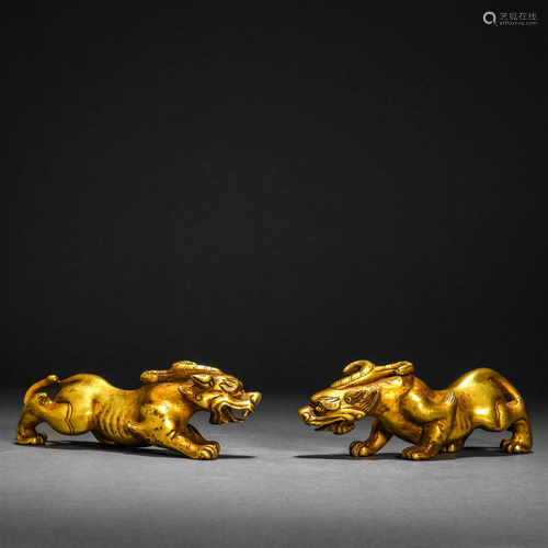 Qing Dynasty,Gilt Beast Ornaments