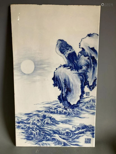 Qing Dynasty, Blud and White Landscape Porcelain Plate Paint...