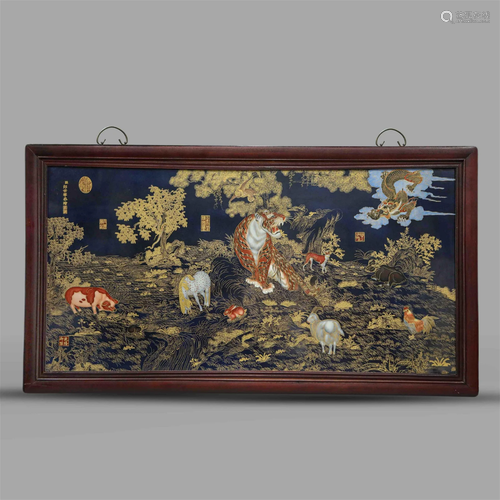 Qing Dynasty,Gold-Traced Character Porcelain Plate Painting