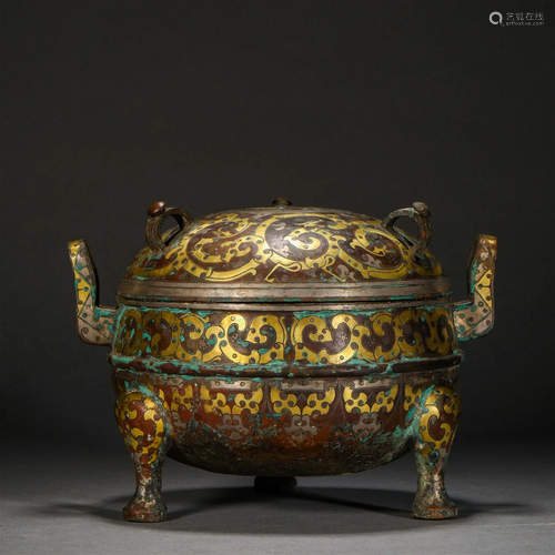 Han Dynasty, Inlaid Gold and Silver Beast Pattern Vessel