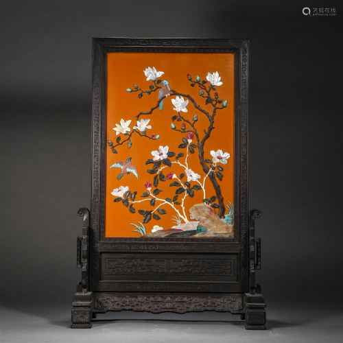 Qing Dynasty,Wooden Hundred Treasures Inlaid Flower Screen