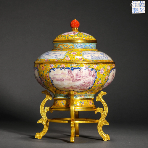 Qing Dynasty,Painted Enamel Landscape Jar