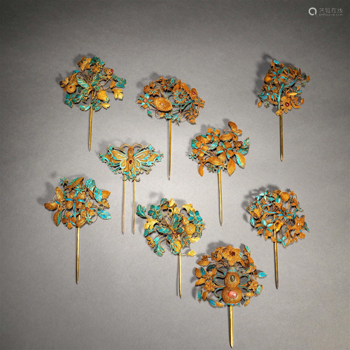 Qing Dynasty,Silver Gilt Flower Hairpin