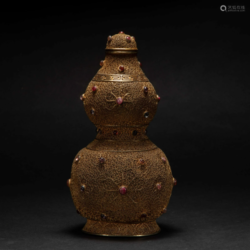 Qing Dynasty,Silver Gilt Gourd-Shaped Ornament