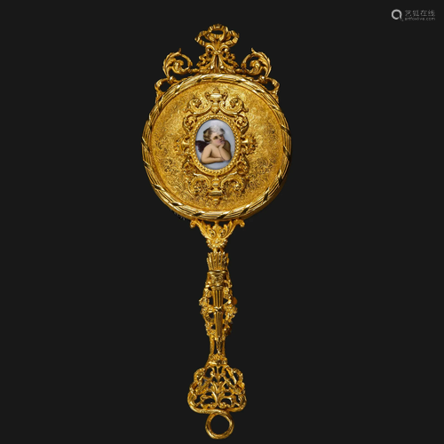 Qing Dynasty,Gilt Painted Enamel Copper Mirror