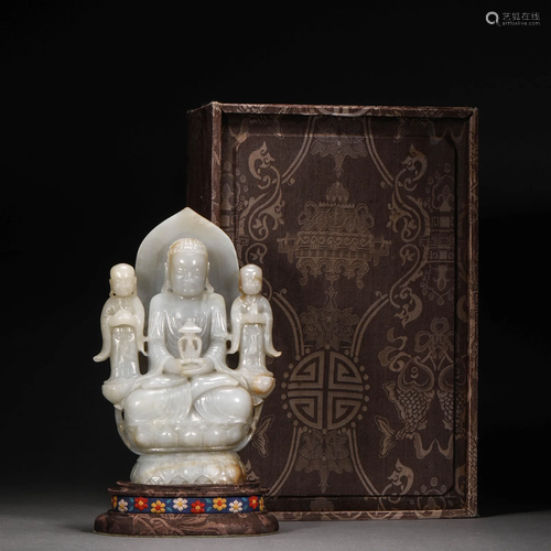 Qing Dynasty,Hetian Jade Buddhist Trinity