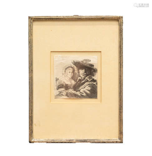 18世纪原版 伦勃朗∣伦勃朗和他的妻子Self portrait with his wif...