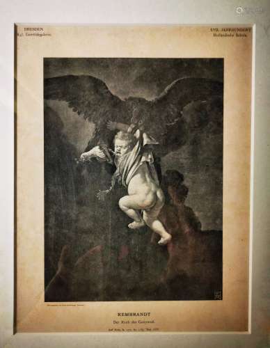 19世纪晚期 伦勃朗∣美少年加尼米德的劫掠  版画 纸本gravure凹版...