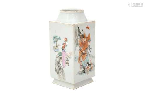 A CHINESE FAMILLE ROSE 'IMMORTALS' CONG-SHAPED VASE. The squ...