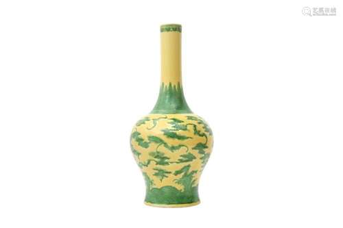 A CHINESE YELLOW-GROUND GREEN-GLAZED 'BATS' VASE. The vase r...