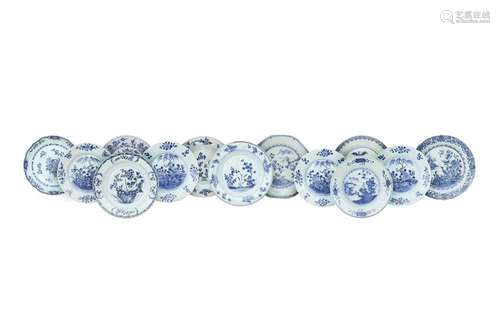 THIRTEEN CHINESE BLUE AND WHITE DISHES. Comprising: a deep d...