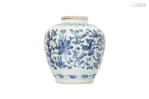 A CHINESE BLUE AND WHITE 'BLOSSOMS' JAR. Transitional period