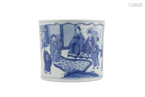 A CHINESE BLUE AND WHITE BRUSH POT