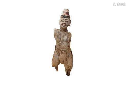 A LARGE BURMESE WOOD FIGURE OF AN OFFICIAL. Wearing a court ...