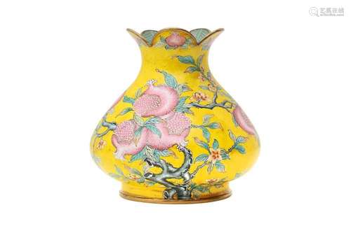 A CHINESE FAMILLE ROSE CANTON ENAMEL 'POMEGRANATE' VASE. The...