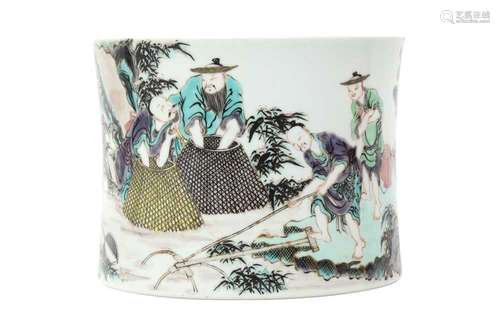 A CHINESE FAMILLE VERTE 'FISHERMEN' BRUSH POT