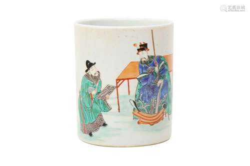 A CHINESE FAMILLE VERTE BRUSH POT