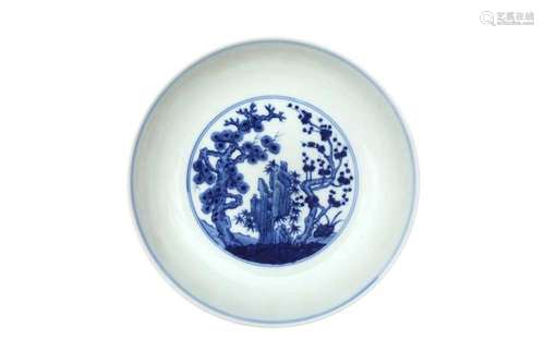 A CHINESE BLUE AND WHITE 'THREE FRIENDS OF WINTER' DISH. Pai...