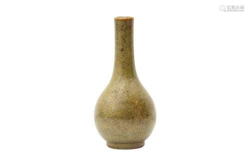 A CHINESE TEADUST-GLAZED BOTTLE VASE. The pear-shaped body e...