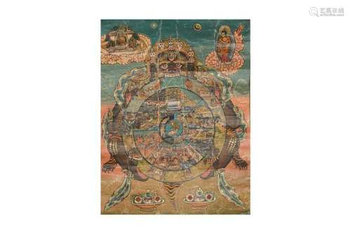 A TIBETAN 'BHAVACAKRA' THANGKA. Tibet