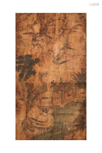 A LARGE CHINESE 'PHOENIX' SCROLL PAINTING. Ink and colour on...