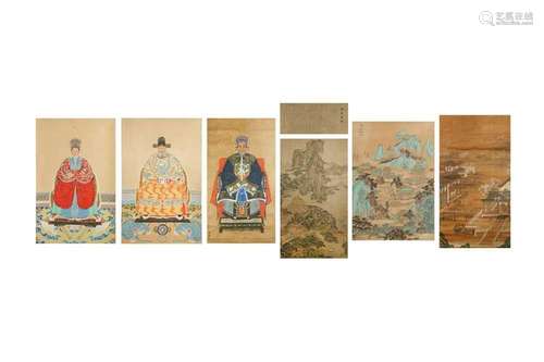 A COLLECTION OF SIX CHINESE HANGING SCROLLS. Comprising a mo...