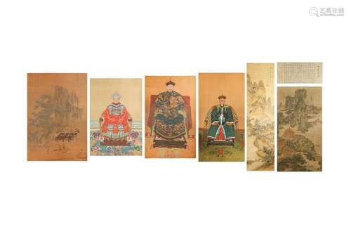 A COLLECTION OF SIX CHINESE HANGING SCROLLS. Comprising two ...
