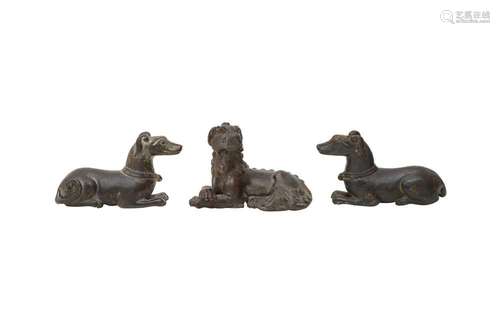 THREE CHINESE BRONZE 'ANIMAL' PAPERWEIGHTS