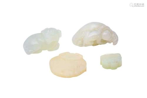 FOUR SMALL CHINESE WHITE JADE CARVINGS