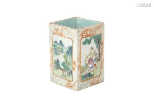 A CHINESE FAMILLE ROSE SQUAURE-SECTION BRUSH POT, BITONG