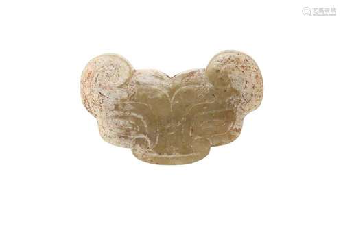 A CHINESE PALE CELADON JADE 'ARCHAISTIC MASK' PENDANT