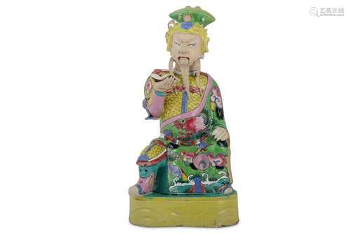 A CHINESE FAMILLE ROSE FIGURE OF GUANDI