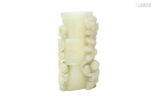 A CHINESE WHITE JADE 'BOYS' VASE