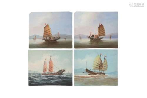 FOUR CHINESE PAINTINGS OF BOATS