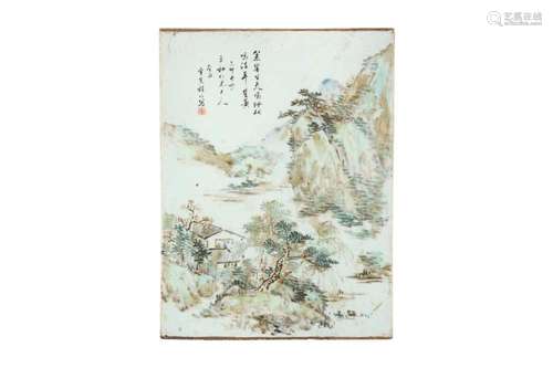 A CHINESE FAMILLE ROSE 'LANDSCAPE' PLAQUE