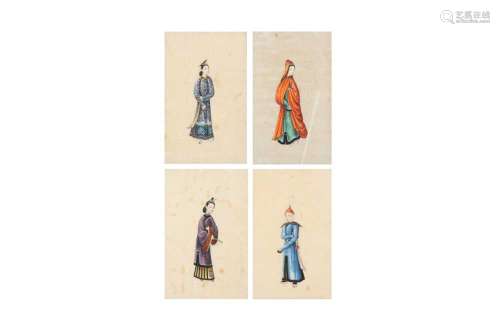 A SET OF FOUR CHINESE EXPORT RICE PAPER PAINTINGS