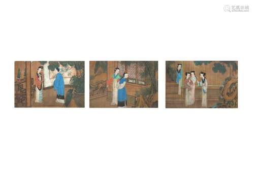 A SET OF THREE CHINESE 'LADIES' ALBUM LEAVES