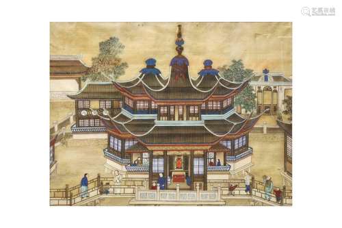 A CHINESE PAINTING OF A PAVILION