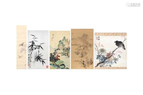 A GROUP OF CHINESE SCROLL PAINTINGS AND PRINTS