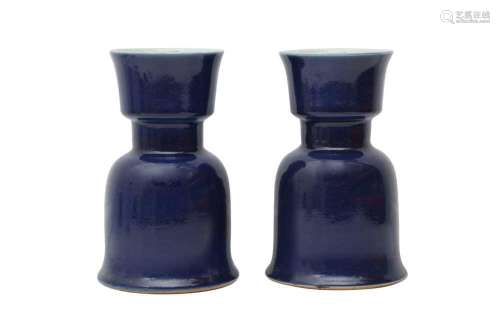 A PAIR OF CHINESE BLUE-GLAZED JOSS STICK HOLDERS