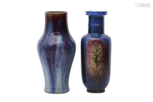 A CHINESE FLAMBÉ-GLAZED VASE AND A ROULEAU VASE