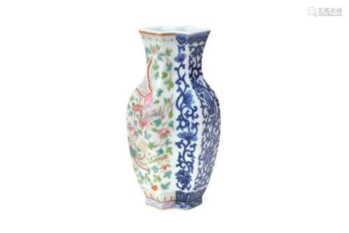A CHINESE BLUE AND WHITE AND FAMILLE ROSE DOUBLE VASE