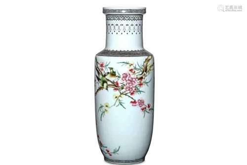 A CHINESE 'BIRD AND FLOWER' ROULEAU VASE