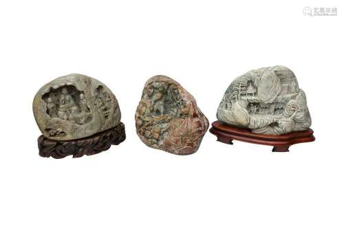 THREE CHINESE HARDSTONE ‘MOUNTAIN’ CARVINGS