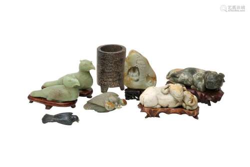 EIGHT CHINESE JADE AND HARDSTONE CARVINGS